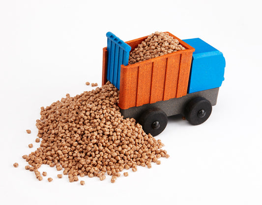 Wood Plastic Composite pellets in a Luke's Toy Factory Dump Truck