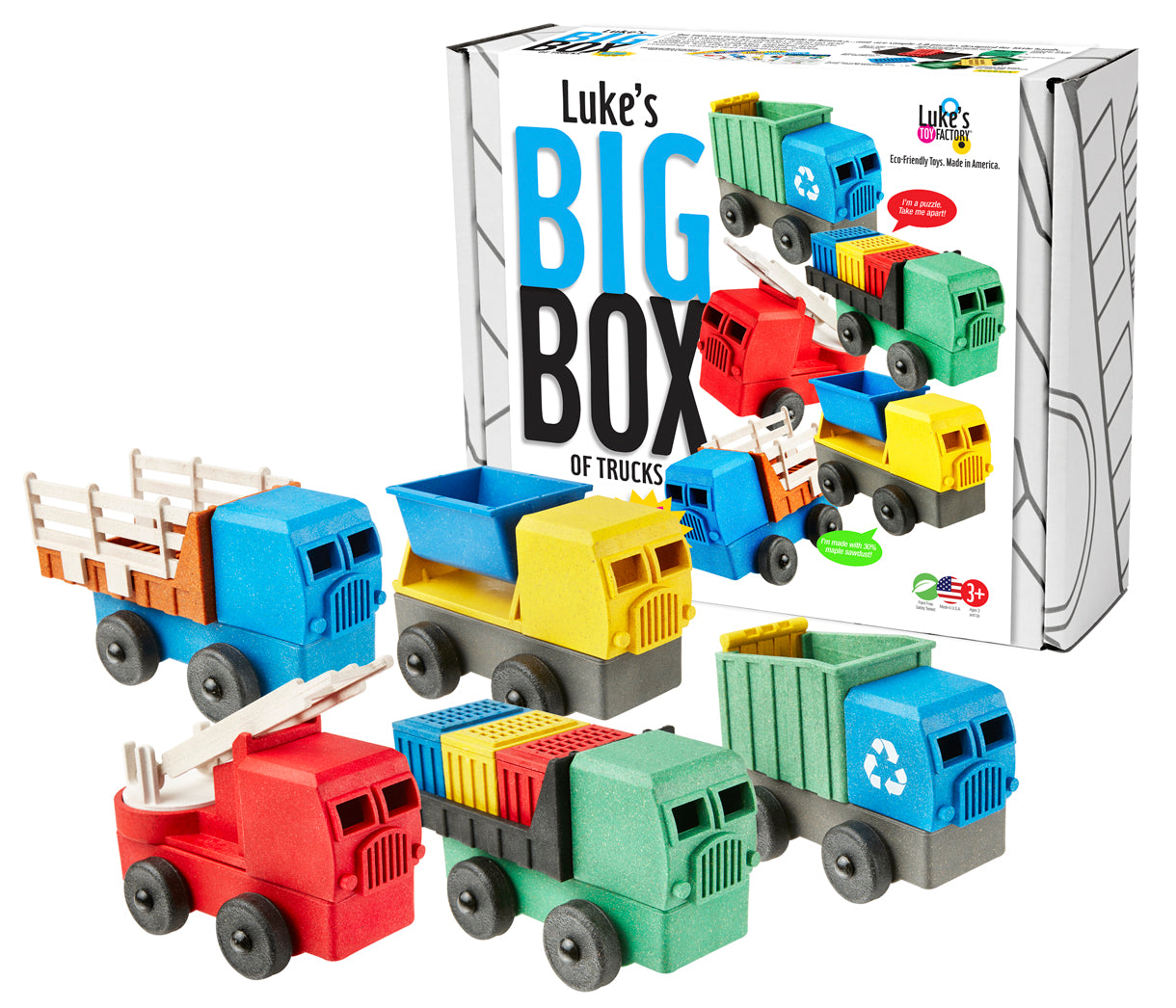 Luke's Big Box of Toy Trucks for preschool aged kids. 