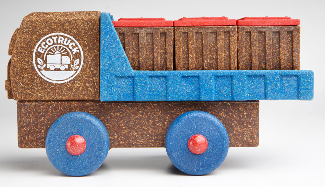 Toy truck with blue bed and brown body, featuring the 'Ecotruck' logo.