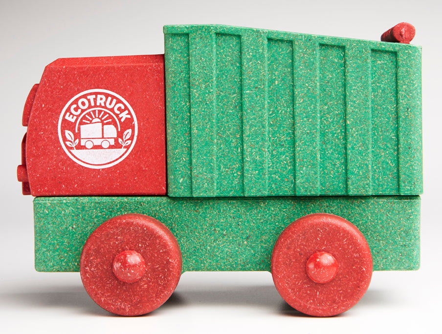 Christmas Toy truck with red and green colors and 'Ecotruck' branding on a white background