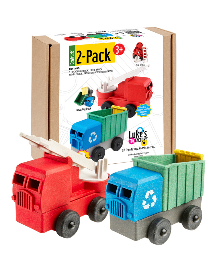 Luke's Toy Factory two-pack firetruck toy and recycling truck toy
