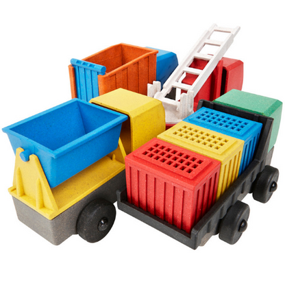 Luke's Toy Factory Four-Pack toy trucks, Toy Fire Truck, Toy Cargo Truck, Toy Tipper Truck, Toy Dump Truck