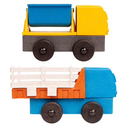 Luke's Toy Factory Tipper Truck Toy and Stake Truck toy profile view